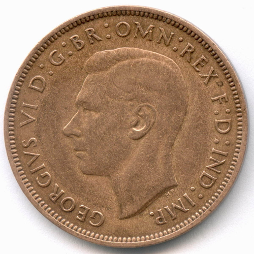 1 пенни 1940 год. Великобритания. Георг VI. Бронза, диаметр 30,8 мм. VF