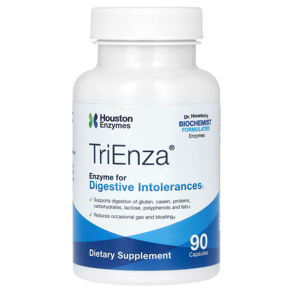 Houston Enzymes, TriEnza, фермент для лечения пищеварительной непереносимости, 90 капсул