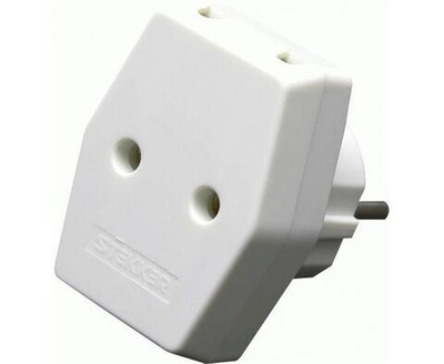 Тройник разветвитель для розетки (трехместный переходник) сетевой плоский белый, 250В, 10A, Stekker ADP10-16-20 39006