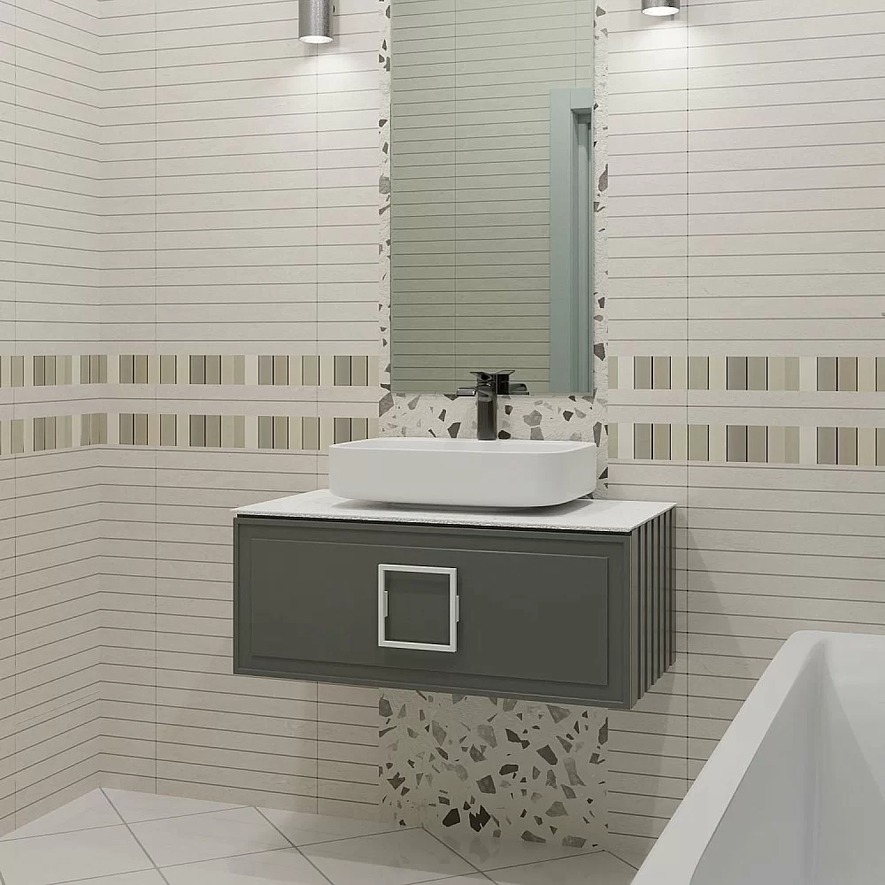 Тумба с раковиной LA FENICE Cubo Grigio 90 серая, столешница белая/ручка белая