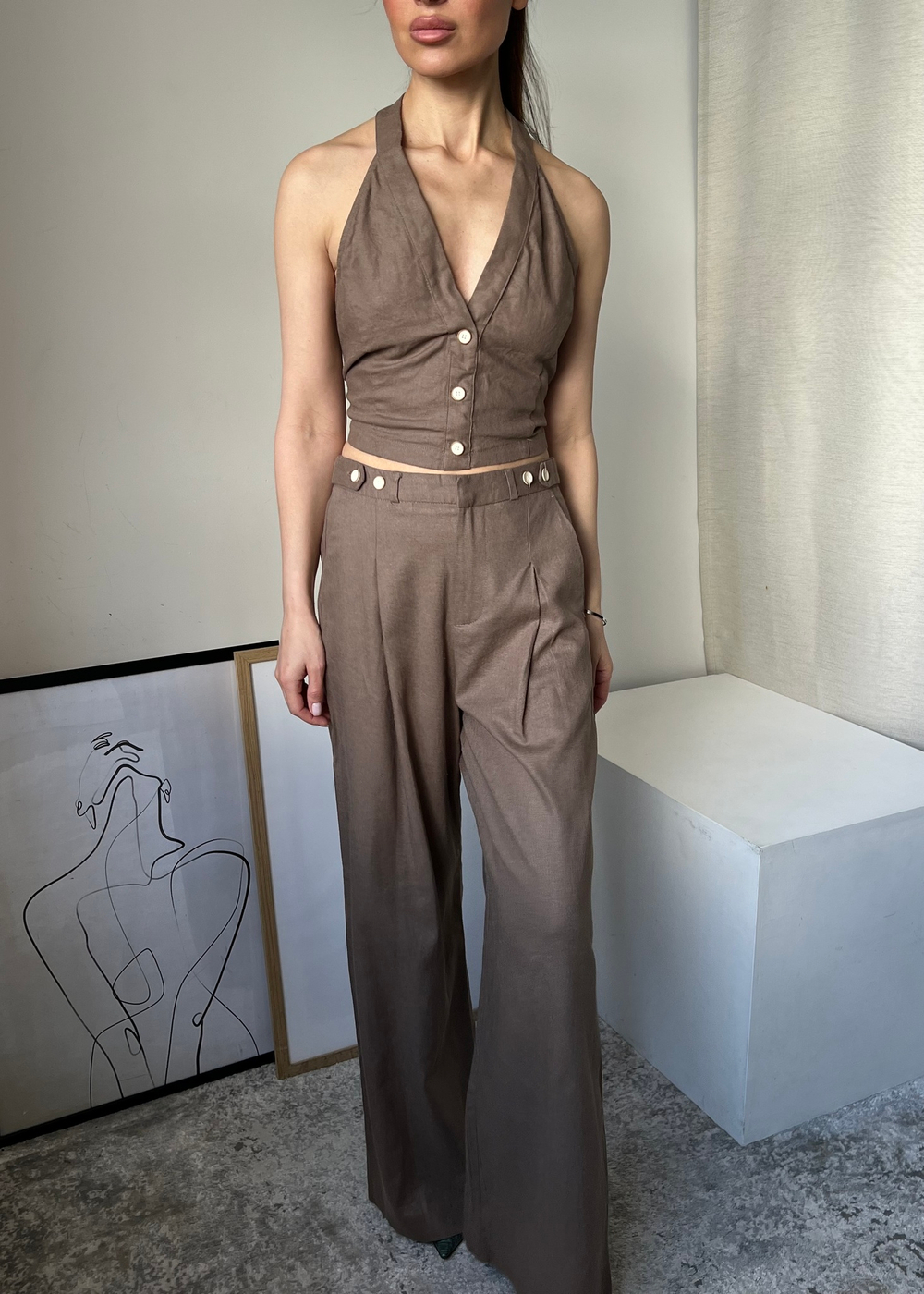 Льняные брюки Zara, S