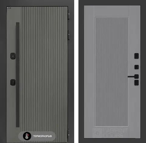 Уличная входная дверь с терморазрывом Термолаб 1 тепло Асфальт с патиной 30 Серый софт рельеф