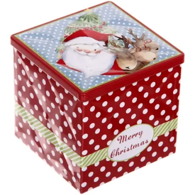 Банка жестяная 9*9*9см «Дед Мороз и Олени»