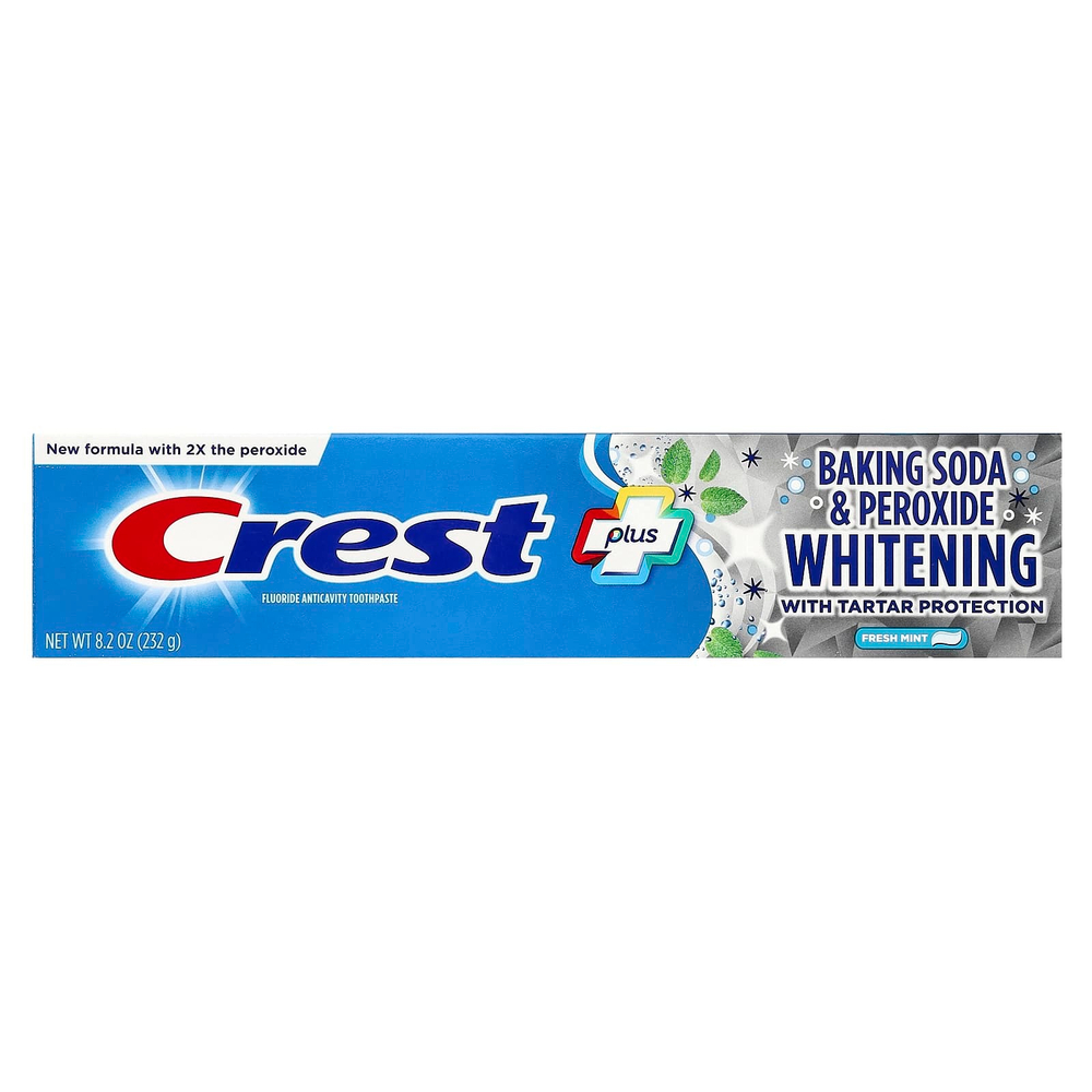 Crest, Plus, зубная паста с фтором, пищевая сода и отбеливающая перекись, свежая мята, 232 г (8,2 унции)
