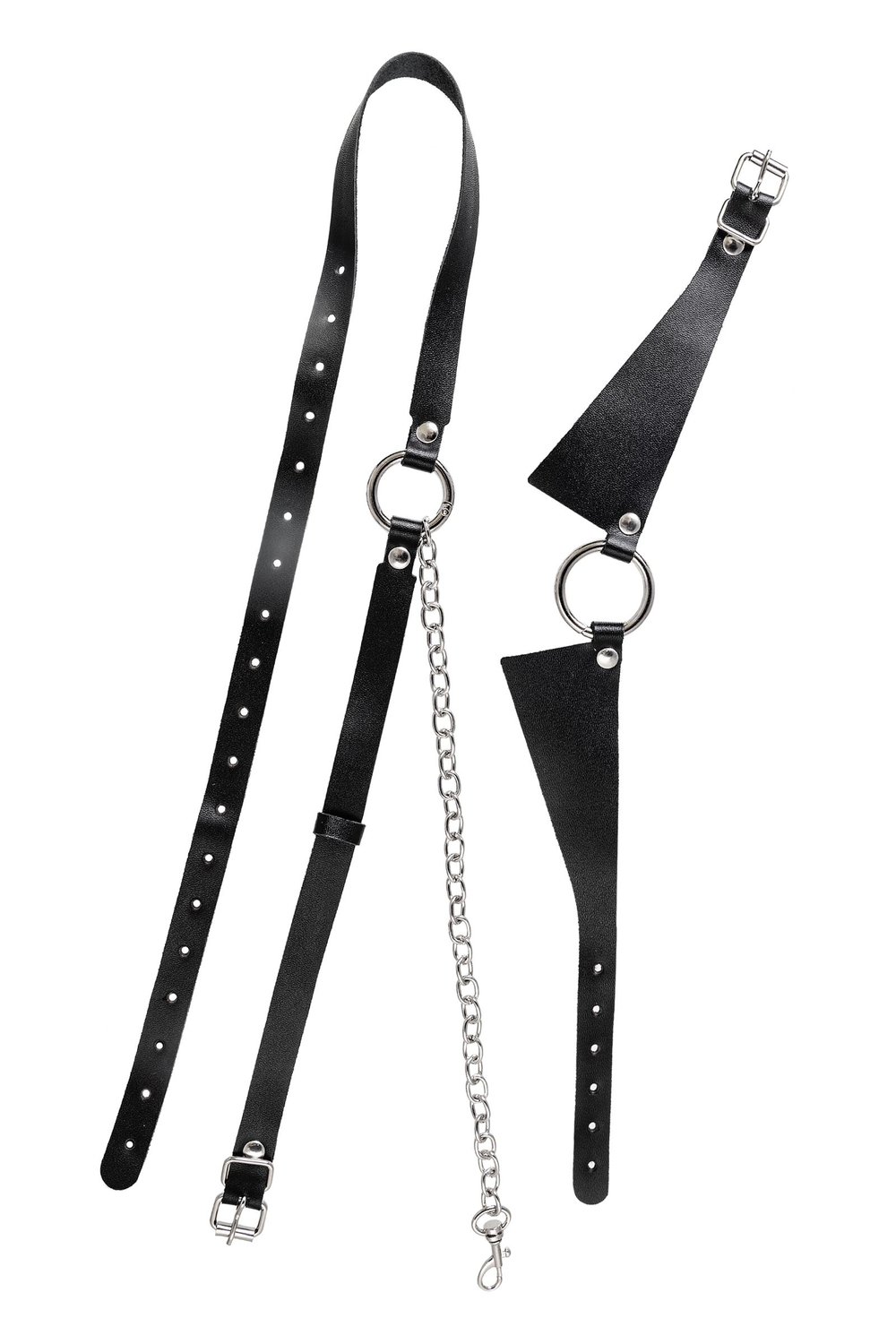 Черная портупея-чокер с поводком и карабином в виде кольца (Цвет: черный)