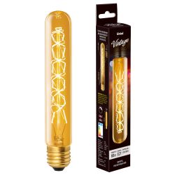 IL-V-L32A-60-GOLDEN-E27 CW01 Лампа накаливания Vintage. Форма цилиндр. длина 185 мм. Форма нити CW. Картон. ТМ Uniel
