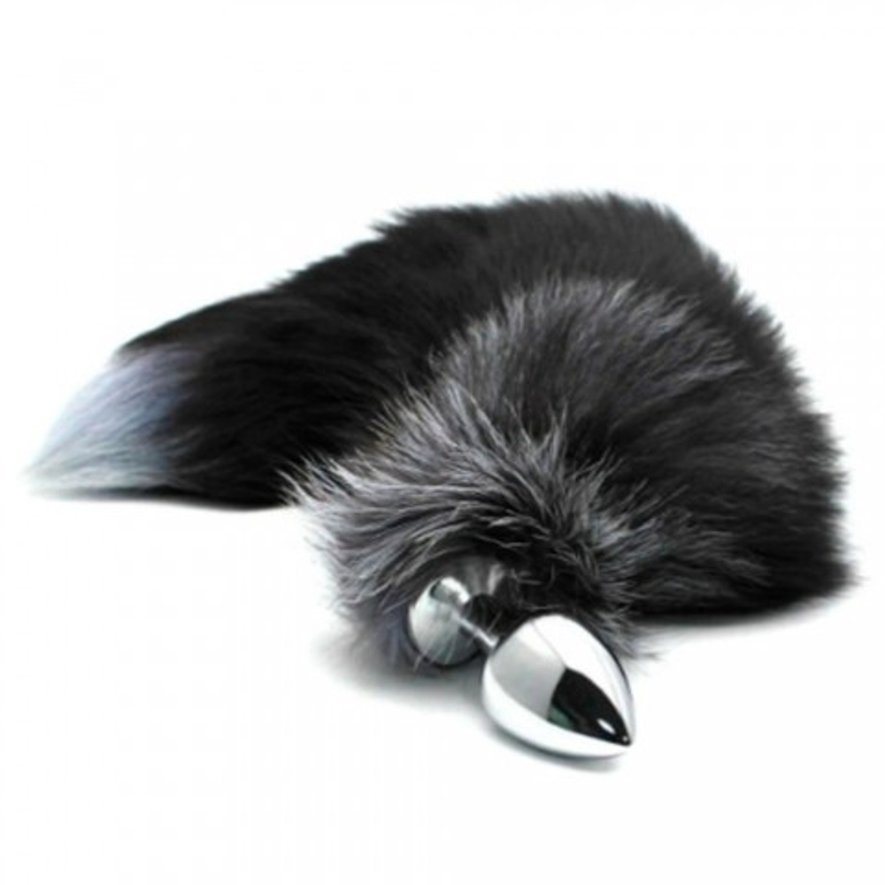 Анальный плаг с лисьим хвостом Black and White Fox Tail от Alive (M)