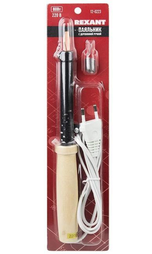 Паяльник плоское жало 80Вт, ручка дерев. Rexant
