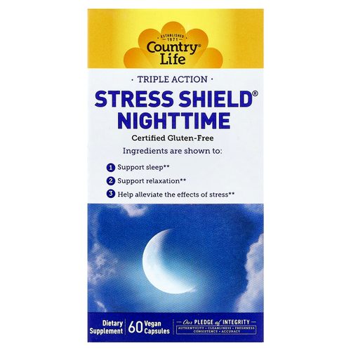 Country Life, Stress Shield® Nighttime, тройное действие, 60 веганских капсул