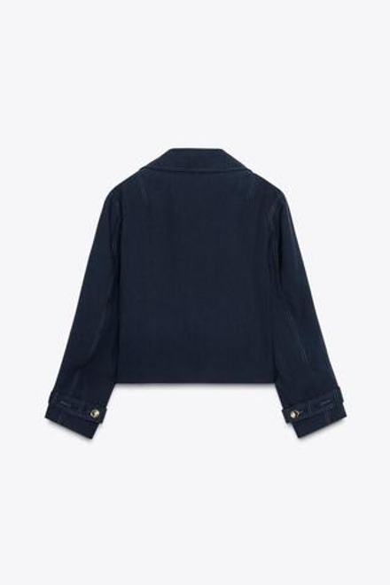 ZARA КОРОТКАЯ ДВУБОРТНАЯ КУРТКА, МОРСКОЙ СИНИЙ