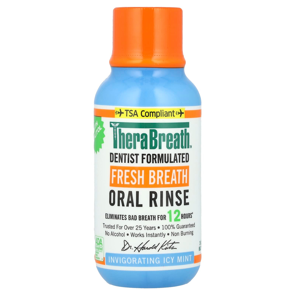 TheraBreath, Ополаскиватель для полости рта Fresh Breath, бодрящая ледяная мята, 88,7 мл (3 жидк. унц.)