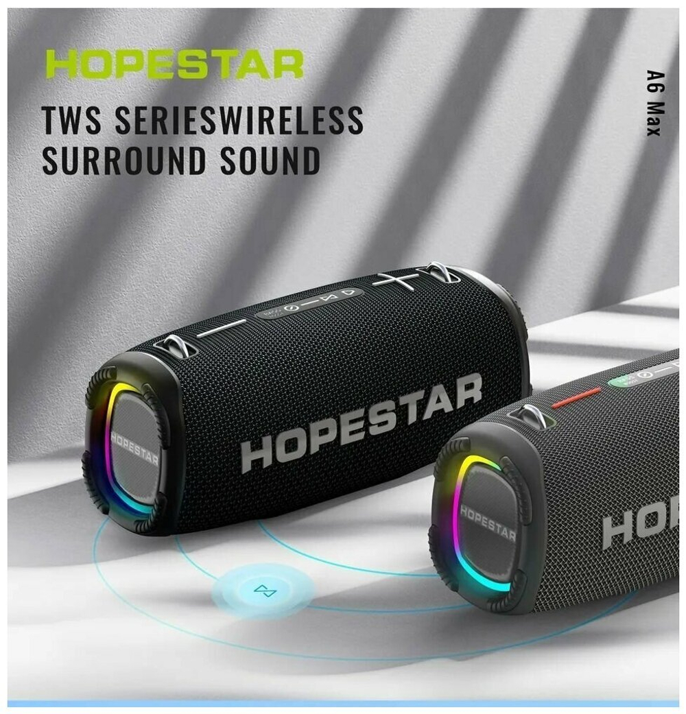Портативная беспроводная Bluetooth колонка HOPESTAR A6 Max с микрофоном 80Вт/портативная акустика/блютуз колонка (Синяя)