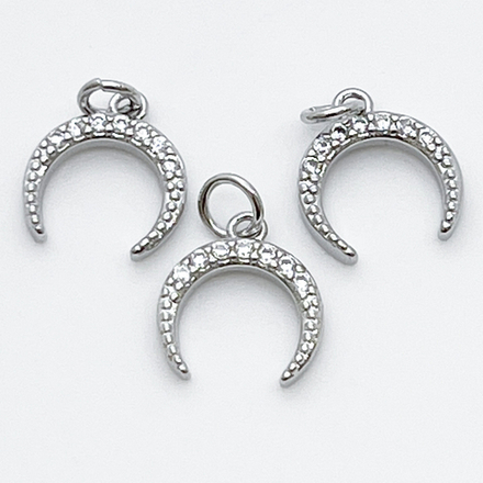 Подвеска Лунница, родиевое покрытие, фианиты, размер 11*13 мм, цена за 1 шт