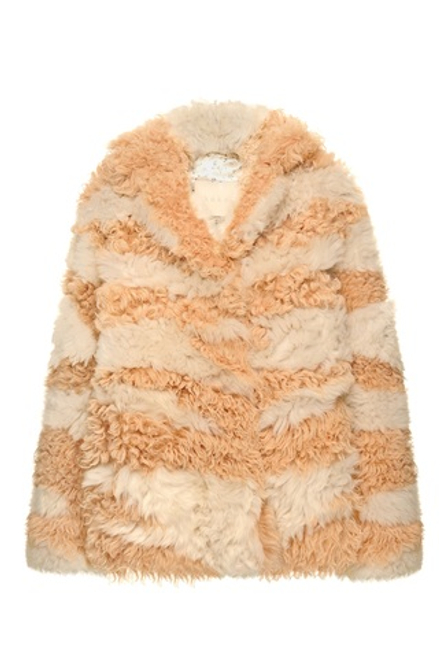 Бело-бежевая шуба из испанской овчины тиградо