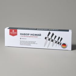 НАБОР НОЖЕЙ AGNESS "МОНБЛАН" 6 ПР.С МАГНИТНЫМ ДЕРЖАТЕЛЕМ И РУЧКОЙ ИЗ НЕРЖ.СТАЛИ