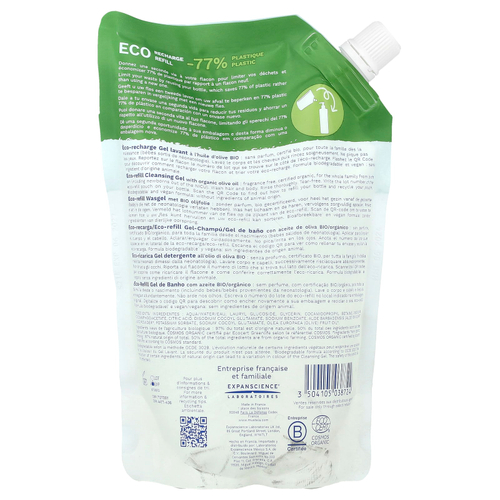 Mustela, Eco Recharge Refill, семейный, очищающий гель, для волос и тела, без отдушек, 400 мл