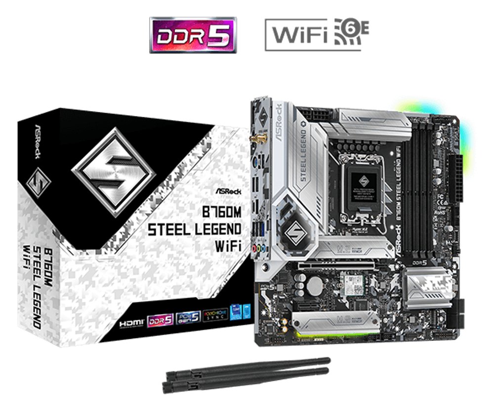 Материнская плата ASRock B760M STEEL LEGEND WIFI LGA1700 4xDDR5 4xSATA RAID 3xM.2 HDMI DP eDP mATX