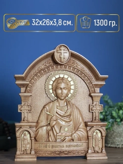 Пантелеймон Целитель икона деревянная резная, бук, 32х26 см