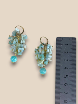 Серьги грозди из Амазонита и фианиты