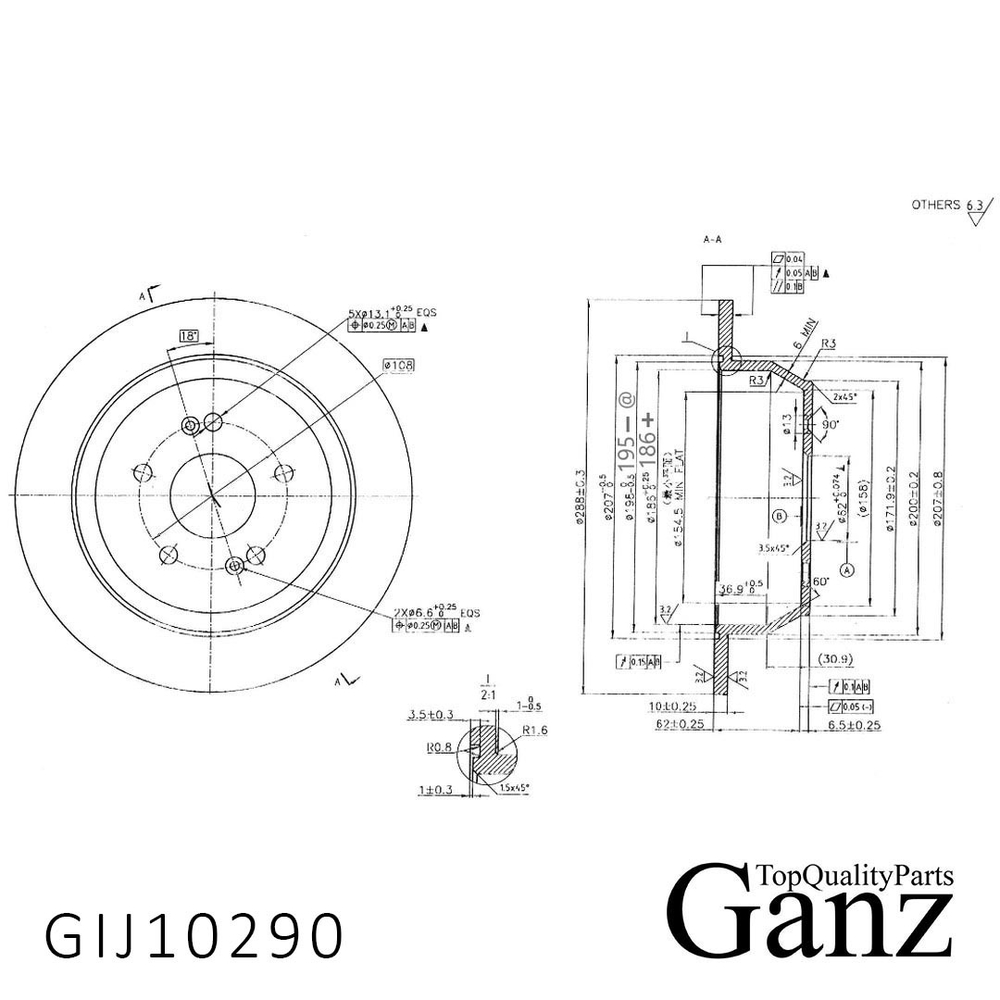 Диск тормозной задний с покрытием TIGGO 7 (T15) 2.0 л, 122 л.с. 2016-2023 год GANZ GIJ10290