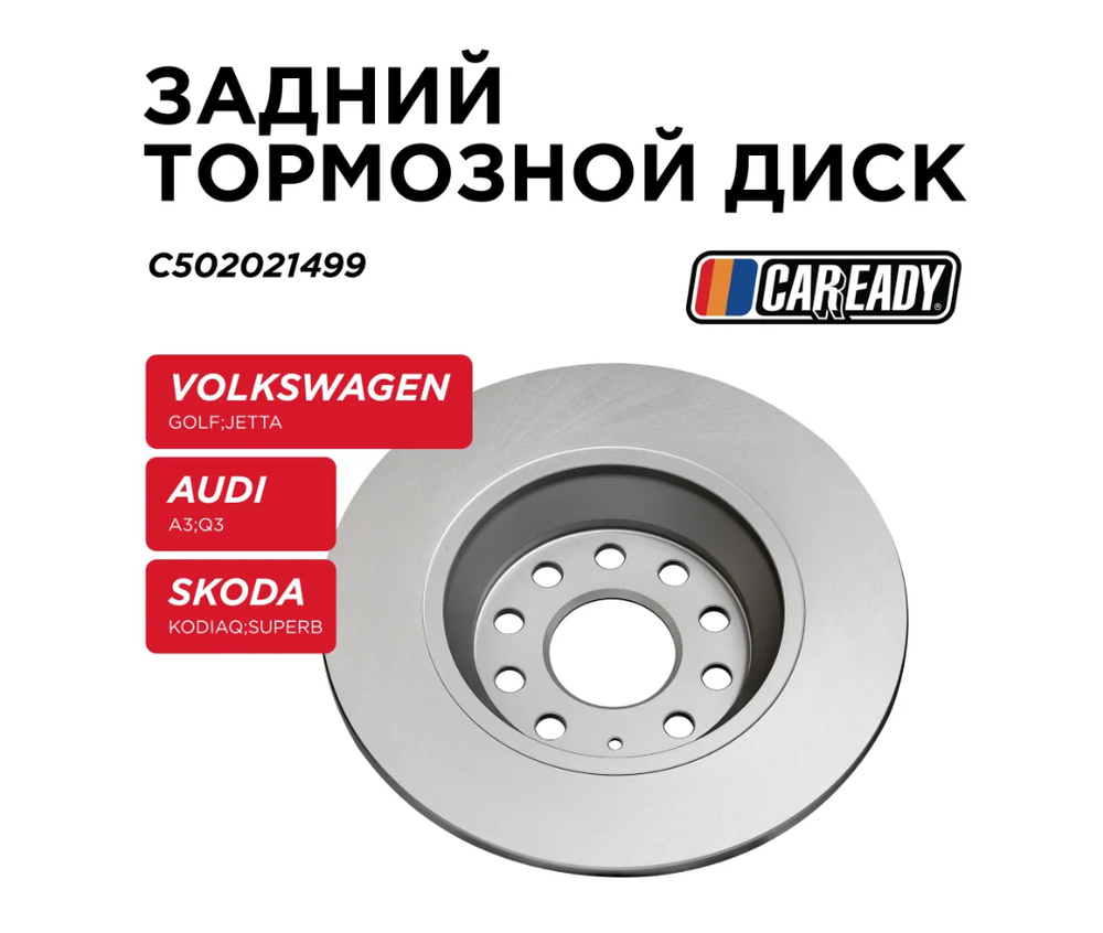 Задний тормозной диск для AUDI A3 (8V1, 8VK) Q3 (8UB, 8UG,F3B) SKODA KODIAQ (NS7, NV7, NS6) SUPERB III (3V3) VOLKSWAGEN GOLF VII PASSAT B8, CAREADY, арт. C502021499