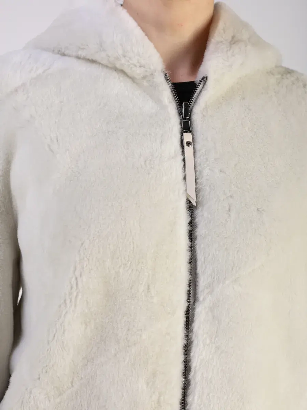 Двусторонняя дубленка зимняя шуба натуральная с капюшоном