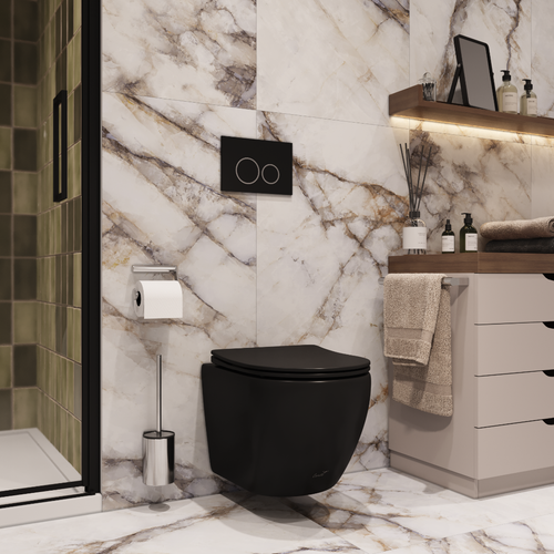 Унитаз TICINO Aria MB подвесной безободковый черный матовый, ТЕРМООБЖИГ (не плёнка) CT8918 Ceruttispa (485х365х350)