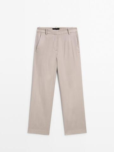 Massimo Dutti Эластичные брюки из смесового льна, дымчатый