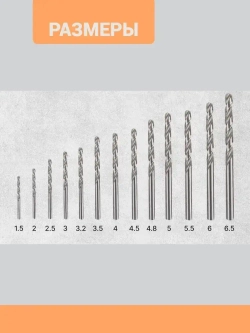 Сверла по металу 1,5 - 6,5 мм. Набор сверл HSS 13 шт.