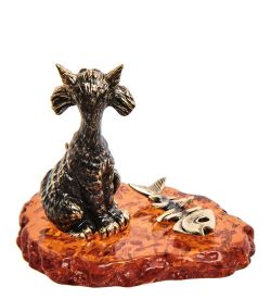 Народные промыслы AM-3079 Фигурка «Кот Бродяга» (латунь, янтарь)