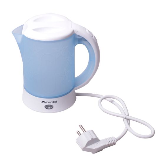 Чайник 0,6 л. электрический пластиковый Kamille KM-1718B белый-голубой c чашками и ложками