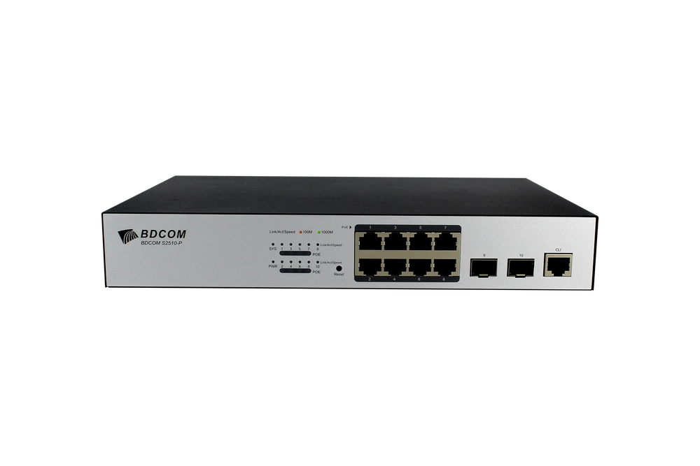 Управляемый коммутатор BDCOM S2510-P, 8 портов 1Гбит/с, 2 SFP порта 1Гбит/с, PoE