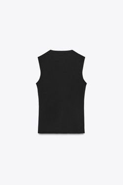 ZARA ЭЛАСТИЧНЫЙ ТОП С МЕТАЛЛИЗИРОВАННОЙ НИТЬЮ, ЧЕРНЫЙ