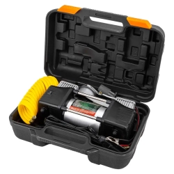 Компрессор автомобильный поршневой двухцилиндровый с аналоговым манометром и встроенным фонарем (12В, 20А, 65л/мин, 7бар) в пласт.кейсе RockFORCE RF-2014360