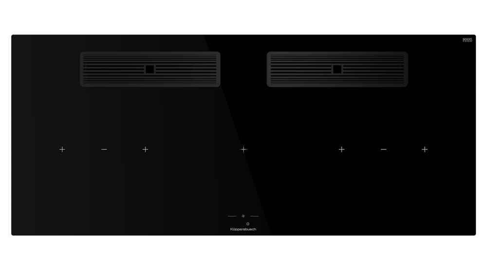 Индукционная варочная поверхность с вытяжкой Kuppersbusch с ручками из нержавеющей стали KMI 12850.0 SR-E Black Velvet