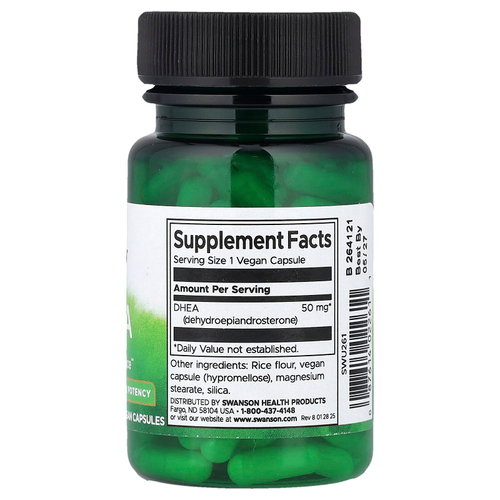 Swanson, DHEA, повышенная эффективность, 50 мг, 120 веганских капсул