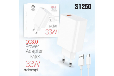 Сетевой адаптер питания DEESPI DE13 USB 33W QC3.0 + кабель Type-C (белый)