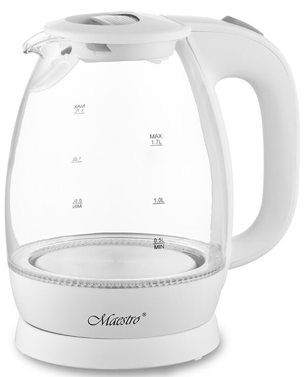 MR-063-WHITE Эл.чайники стекло 1,7 л(диск.) Maestro