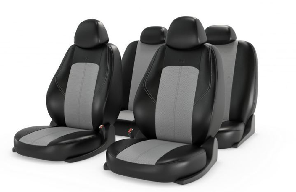 Чехлы на сидения CarFashion «RANGER LEATHER» 11205 - Экокожа -черный/серый перф/шов серый