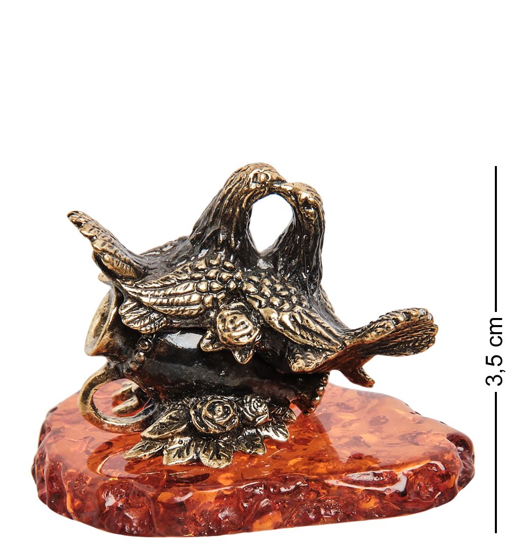 Народные промыслы AM-1475 Фигурка «Голубки на вазе» (латунь, янтарь)