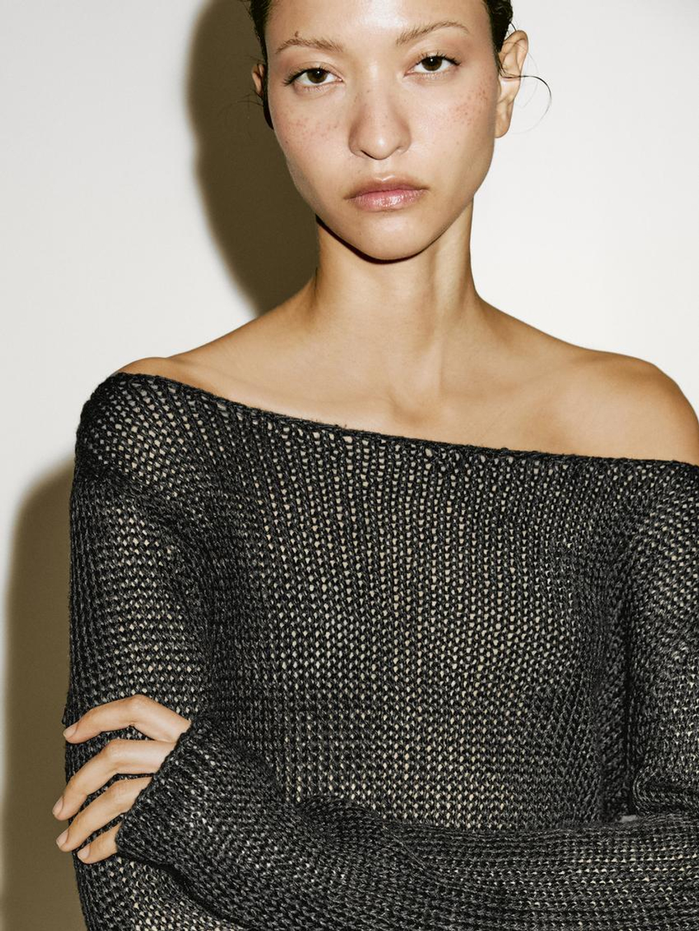 Massimo Dutti Длинный вязаный свитер - Limited Edition, коричневый