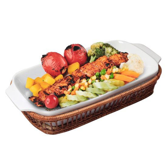 Форма керамическая для запекания 1,5 л. прямоугольная Kamille KM-6304 (35,5х18х5 см) с ротанговой корзинкой