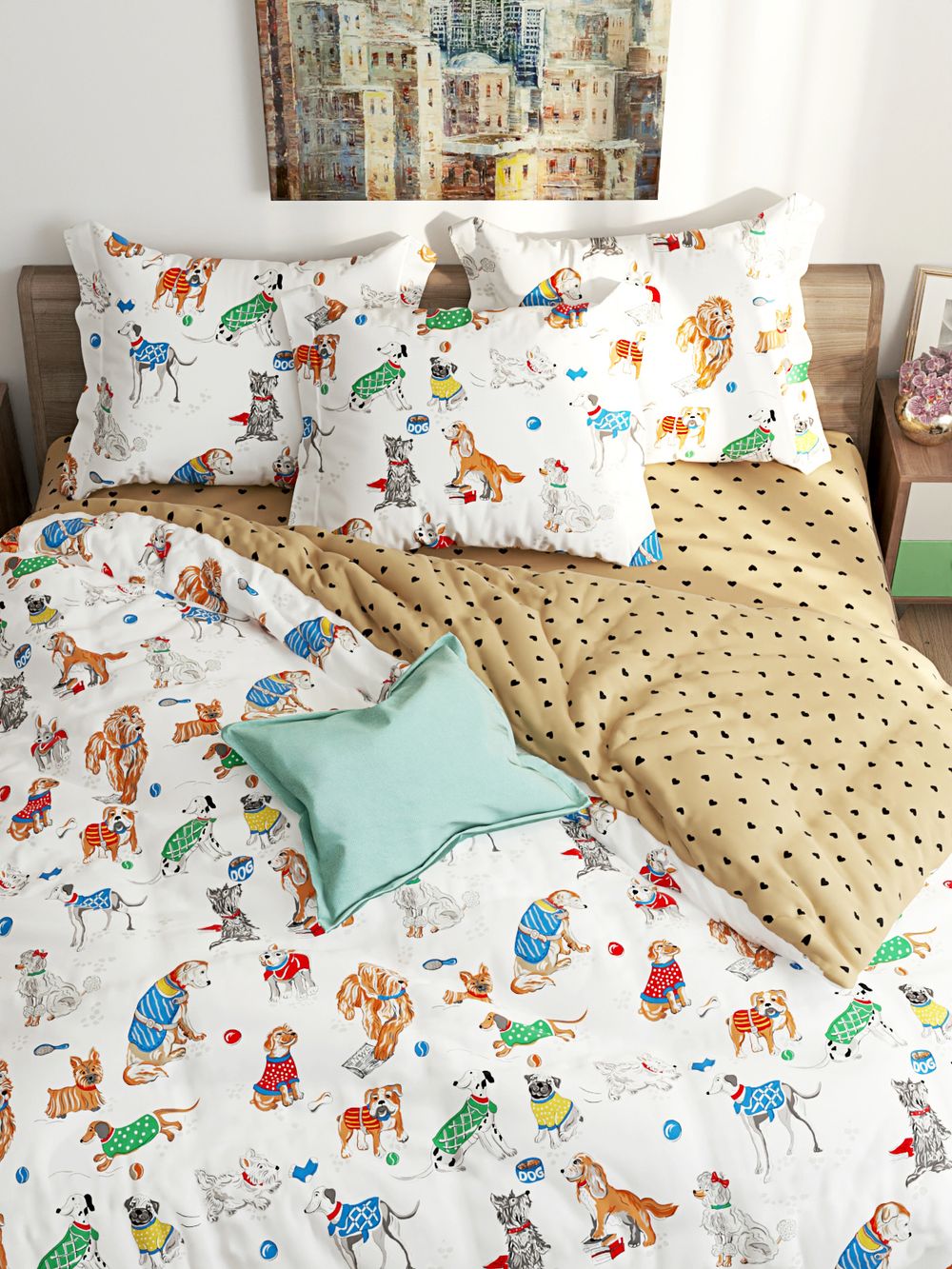 Пододеяльник Сказка "Dogs on white/Адель" евро 200х215 см, перкаль