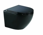 Унитаз подвесной WeltWasser AMBERG 350 ST+MERZBACH 041 XL MT-BL+AMBERG RD-CR черный матовый, безободковый, с крышкой микролифт, слив-торнадо, с инсталляцией и кнопкой хром глянцевый