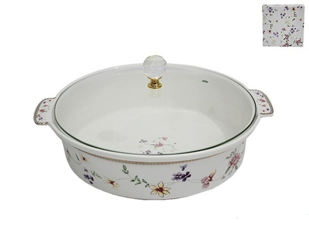Lenardi 105-174 Блюдо 26см. со стекл. крышкой ФЛОРЕНС в под.уп.(х12)Фарфор