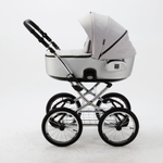 Универсальная детская коляска Adamex Porto Retro TIP PS-89 2в1 (Светло-серый, серебристая экокожа)