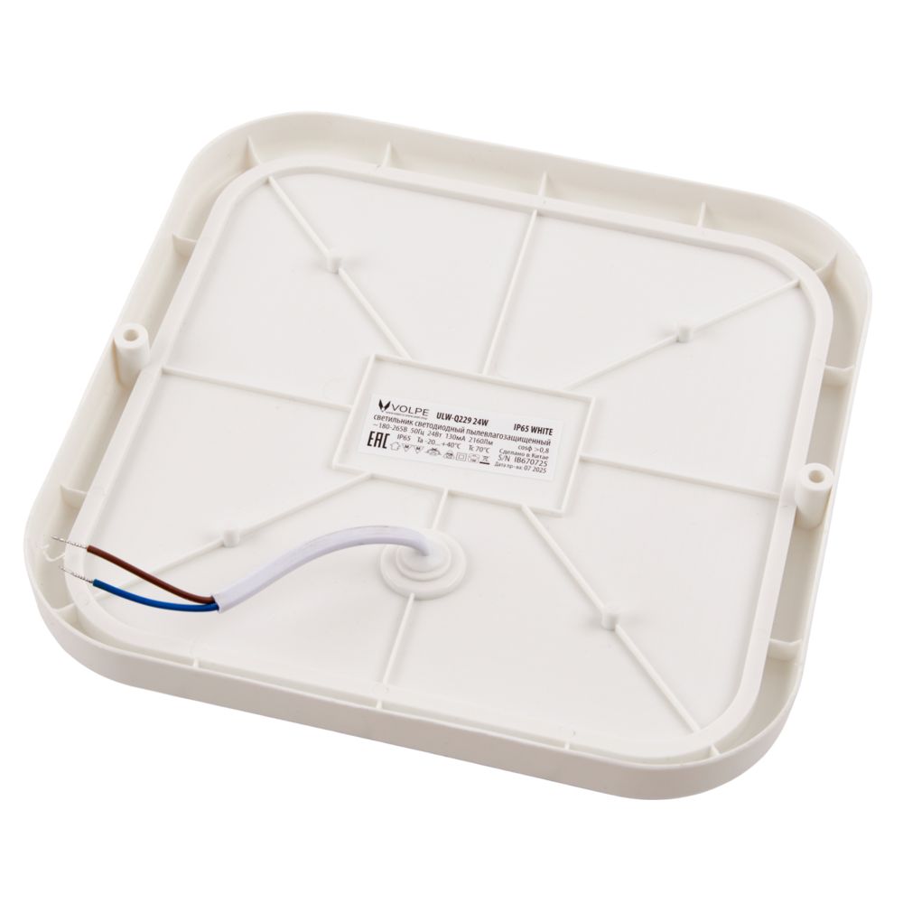 ULW-Q229 24W-4000K IP65 WHITE Светильник светодиодный влагозащищенный. Квадрат. Белый свет 4000K. 190×190×37мм. Корпус белый. ТМ Volpe