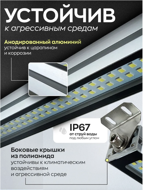 Светодиодный линейный светильник влагозащитный СКС промышленный 40Вт, 4500Лм, 4000К / 5500К, 220В, IP67, 1200х50х50мм (для автомойки, автосервиса, дитейлинга, гаража)