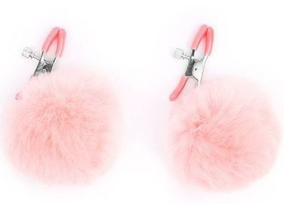 Зажимы для сосков Notabu с розовым пушком, металл и мех