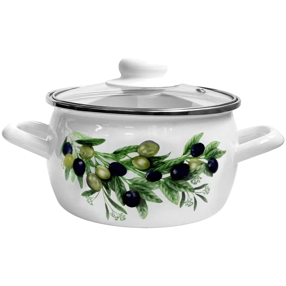 Кастрюля эмалированная 5л «Оливковая ветвь» стеклянная крышка С-4216САП2/4